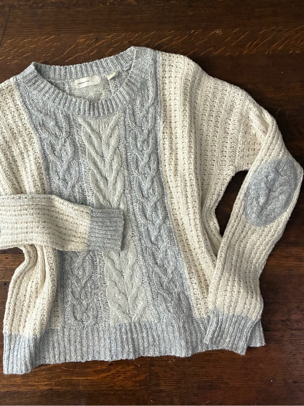 Anthropologie Sleeping On Snow Alpaca Cable Knit Crewneck Sweater Cream & Grey